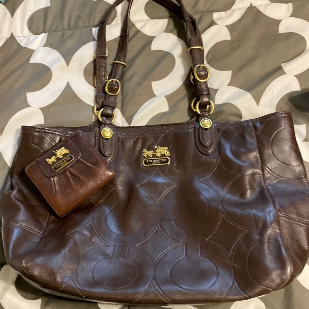 Brown leather coach purse